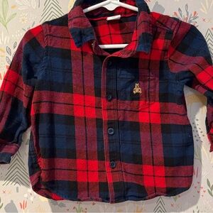 Baby Gap 6-12 Months Baby Brennan Logo Plaid Flannel Button Down Red & Navy